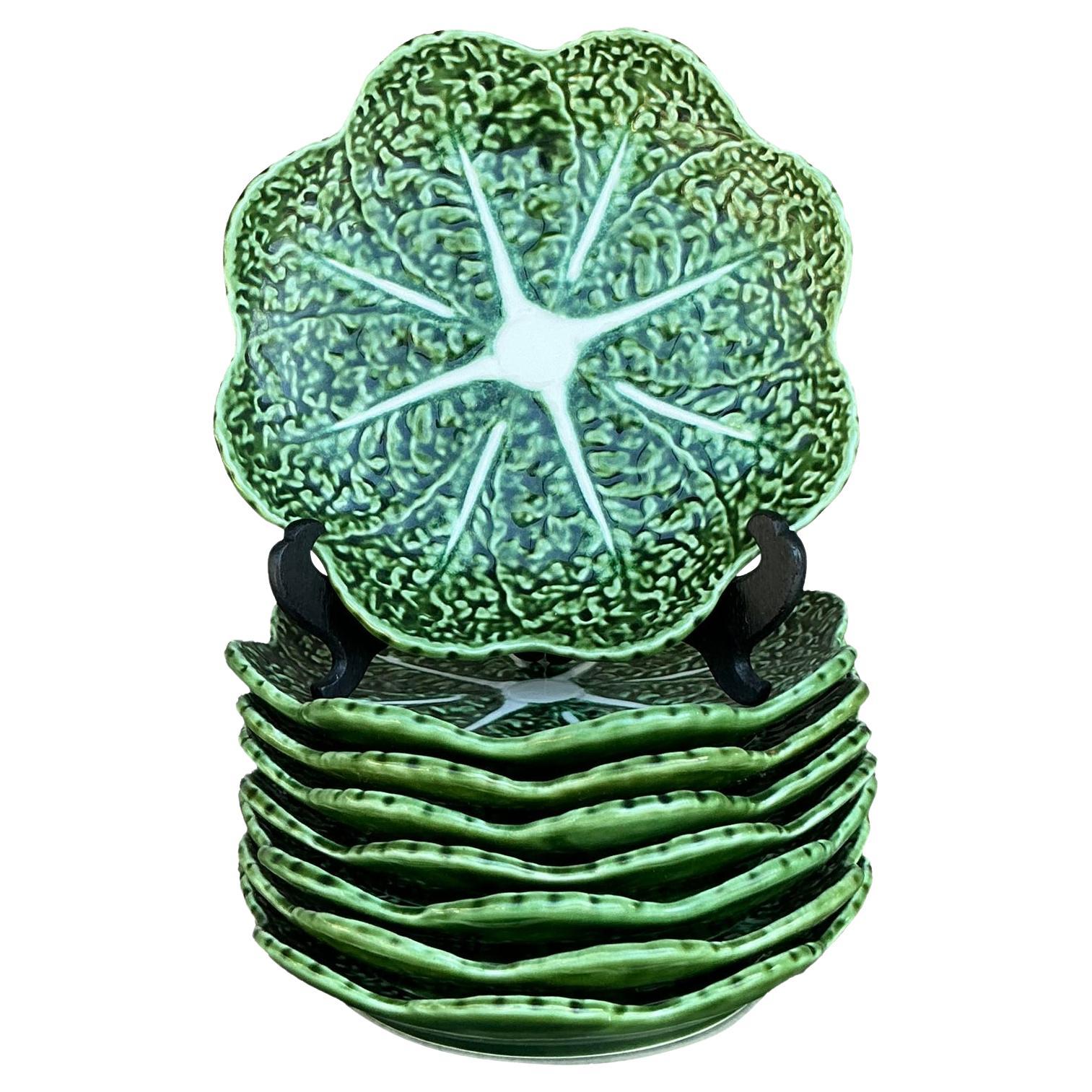 Vintage Boho Glazed Ceramic Cabbage Plates - Set of 8