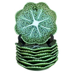 Vintage Boho Glazed Ceramic Cabbage Plates - Set of 8