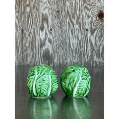 Vintage Boho Glazed Ceramic Cabbage Salt and Pepper Shakers