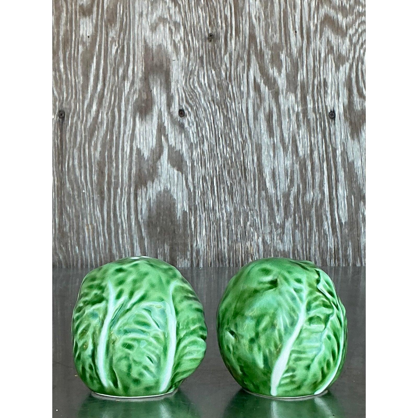 Céramique Salière et Poivrière Vintage Boho en céramique émaillée Cabbage en vente