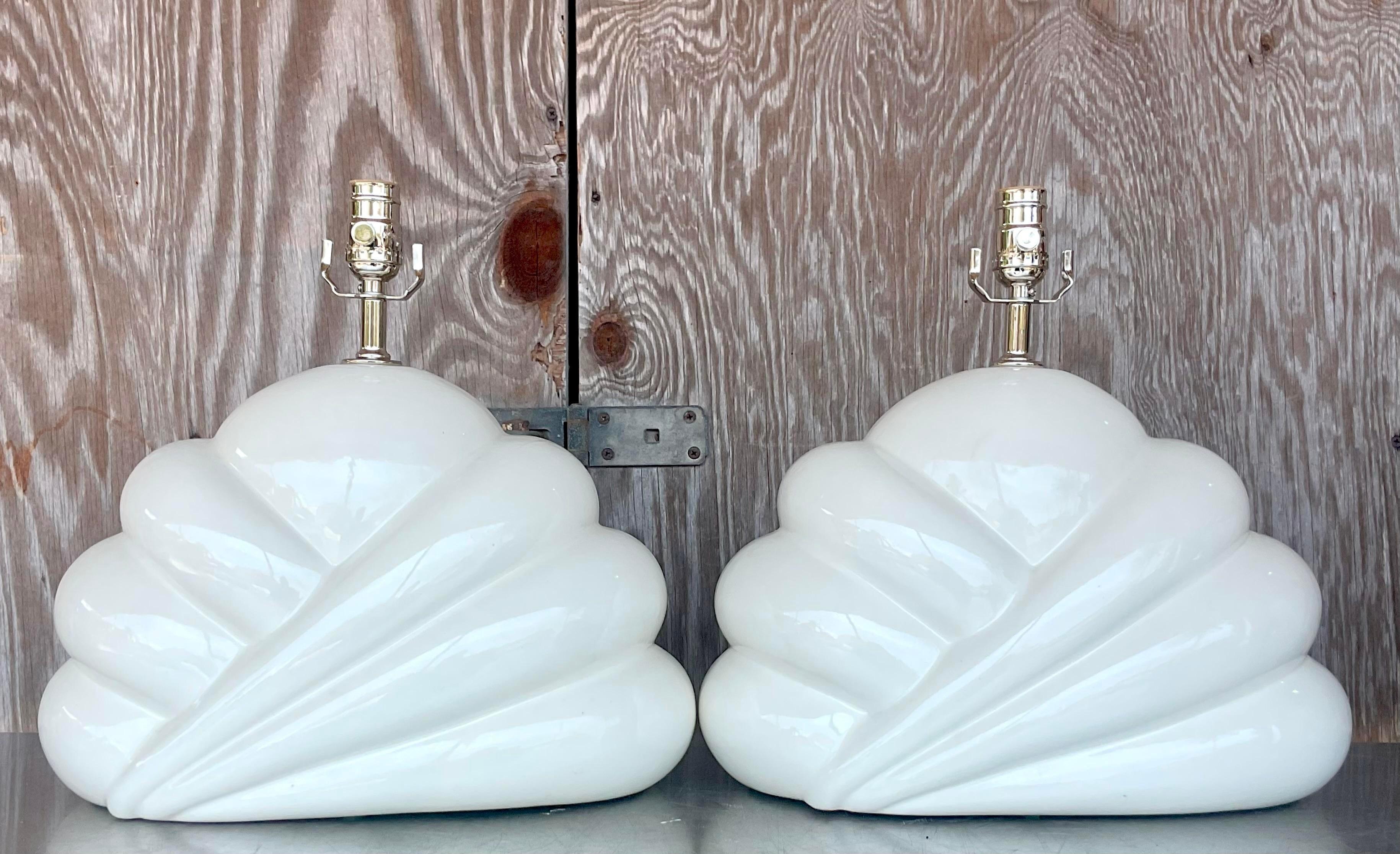 20th Century Vintage Boho Glazed Ceramic Cloud Lamps - a Pair For Sale