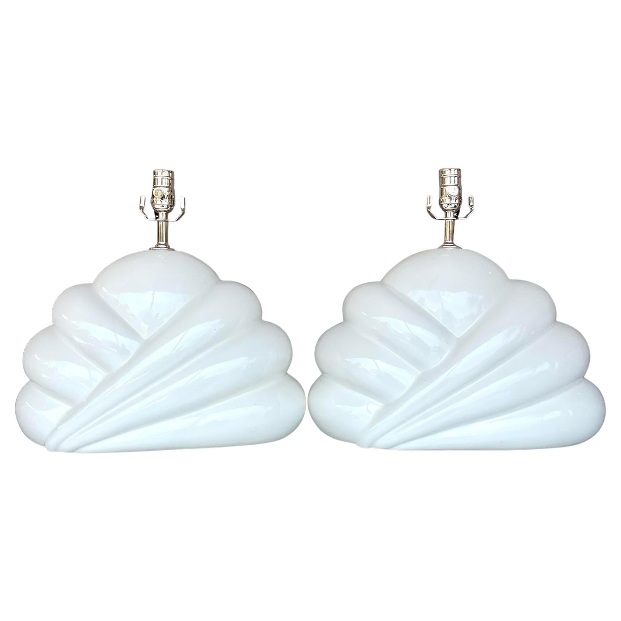 Vintage Boho Glazed Ceramic Cloud Lamps - a Pair For Sale