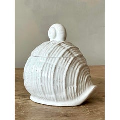 Vintage Boho Glazed Ceramic Conch Shell Honey Pot