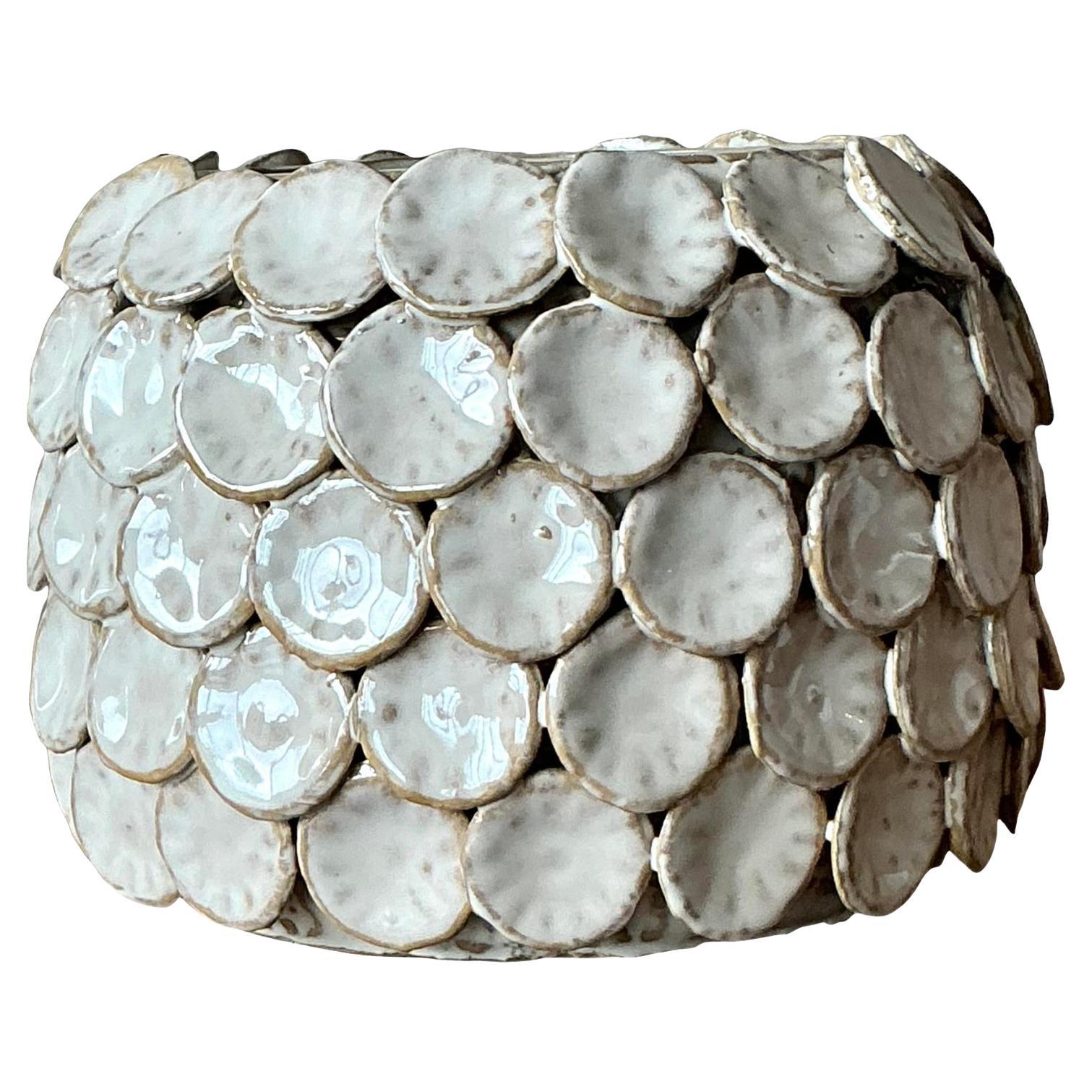 Petit vase vintage à disque en céramique émaillée Boho