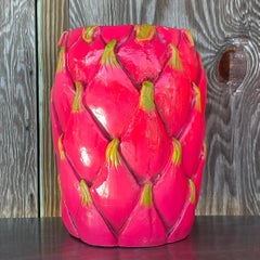 Vintage Boho Glazed Ceramic Dragon Fruit Low Stool
