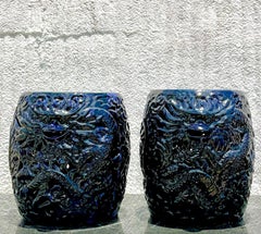 Pareja de taburetes de cerámica esmaltada boho vintage con forma de dragón