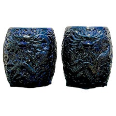 Pareja de taburetes de cerámica esmaltada boho vintage con forma de dragón