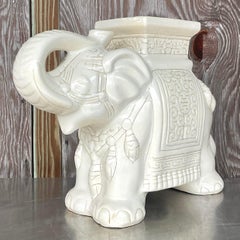 Vintage Boho Glazed Ceramic Elephant Garden Stool