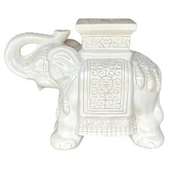 Vintage Boho Glazed Ceramic Elephant Garden Stool
