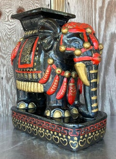 Vintage Boho Glazed Ceramic Elephant Low Stool