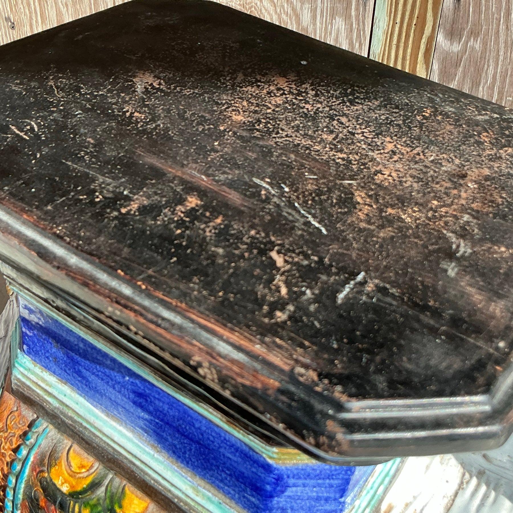 Vintage Boho Glazed Ceramic Elephant Low Stool For Sale 1