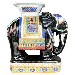 Vintage Boho glasierte Keramik Elefant niedrigen Hocker