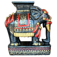 Vintage Boho Glazed Ceramic Elephant Low Stool