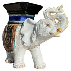 Sgabello basso Elefante in ceramica smaltata vintage Boho