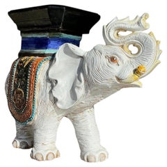 Tabouret bas éléphant bohème vintage en céramique émaillée