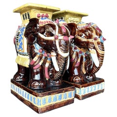 Sgabelli bassi Elefante in ceramica smaltata vintage - una coppia