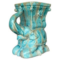 Vintage Boho Glazed Ceramic Elephant Planter