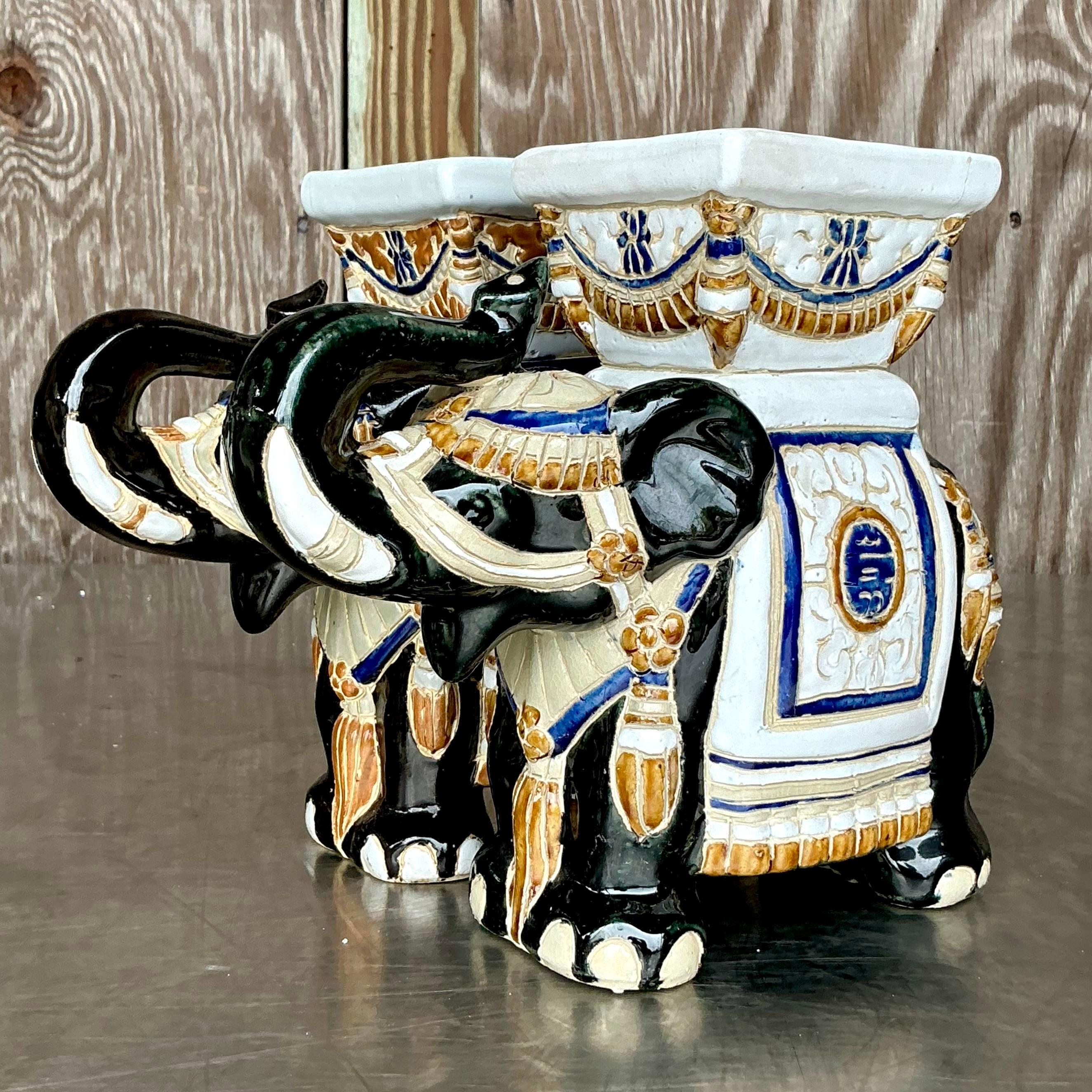 Bohème Jardinières éléphants vintage Boho en céramique émaillée - Lot de 2 en vente