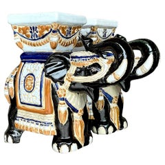 Vintage Boho Glazed Ceramic Elephant Planters - Set of 2