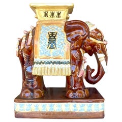 Vintage Boho glasierte Keramik Elefant Hocker