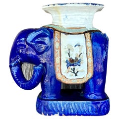 Vintage Boho Glazed Ceramic Elephant Stool