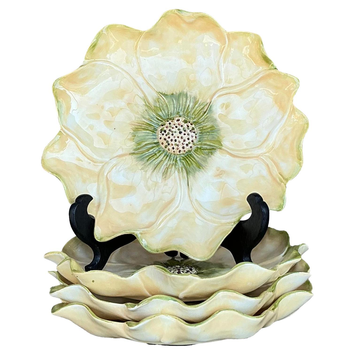 Platos Vintage Boho de Cerámica Esmaltada con Flores - Set de 4