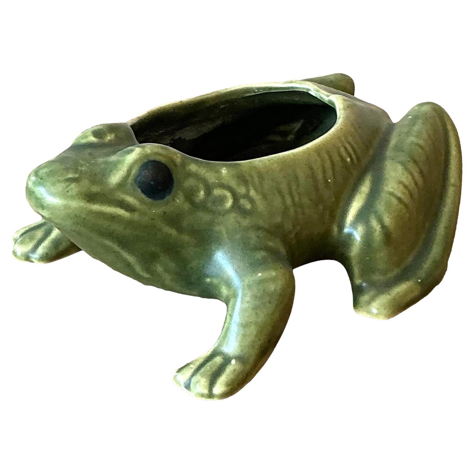 Vintage Boho Glazed Ceramic Frog Planter