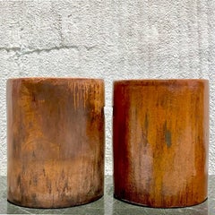 Tabourets de jardin vintage en céramique émaillée Boho - une paire