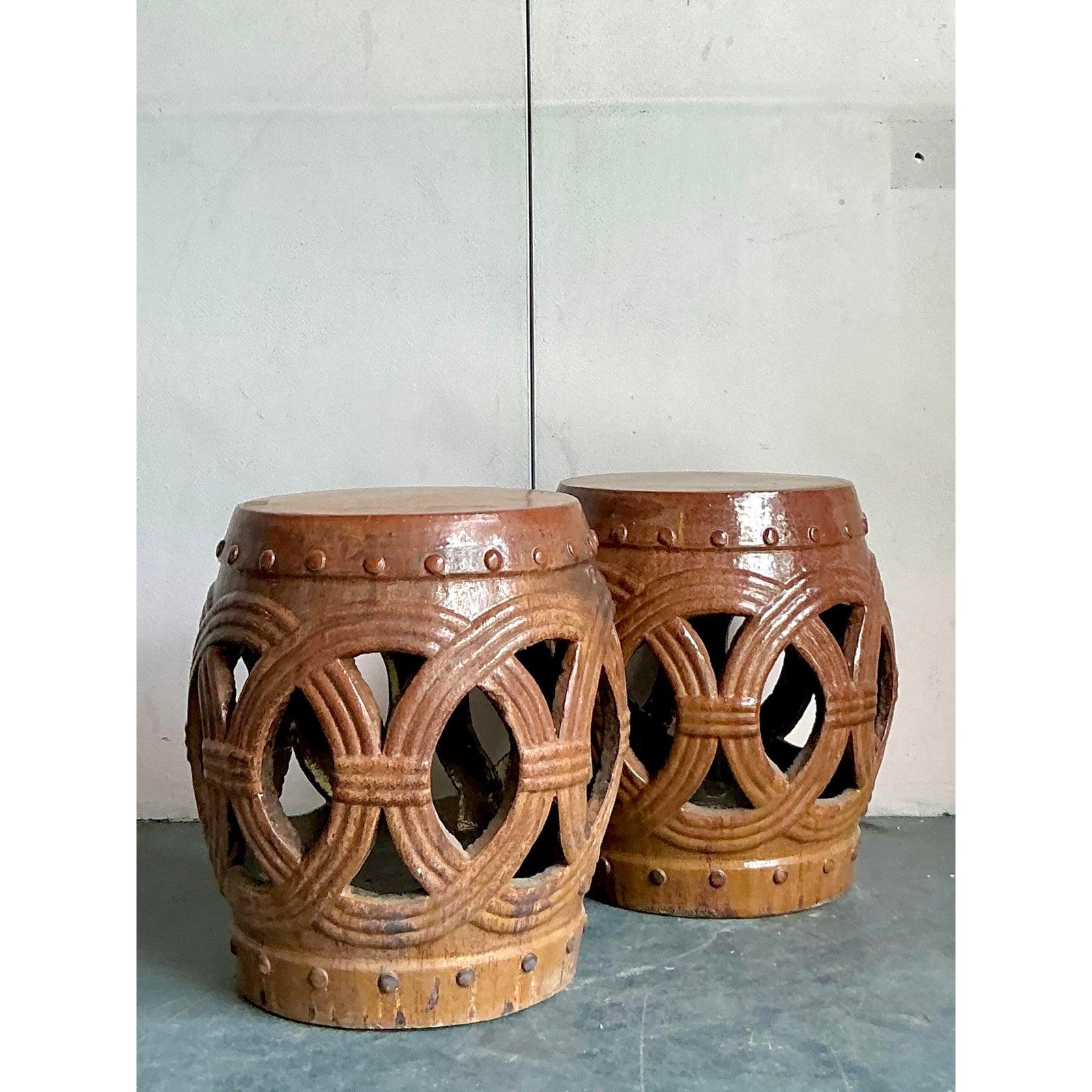 Taburetes de jardín de cerámica esmaltada Vintage Boho - Juego de 2 Rústico en venta