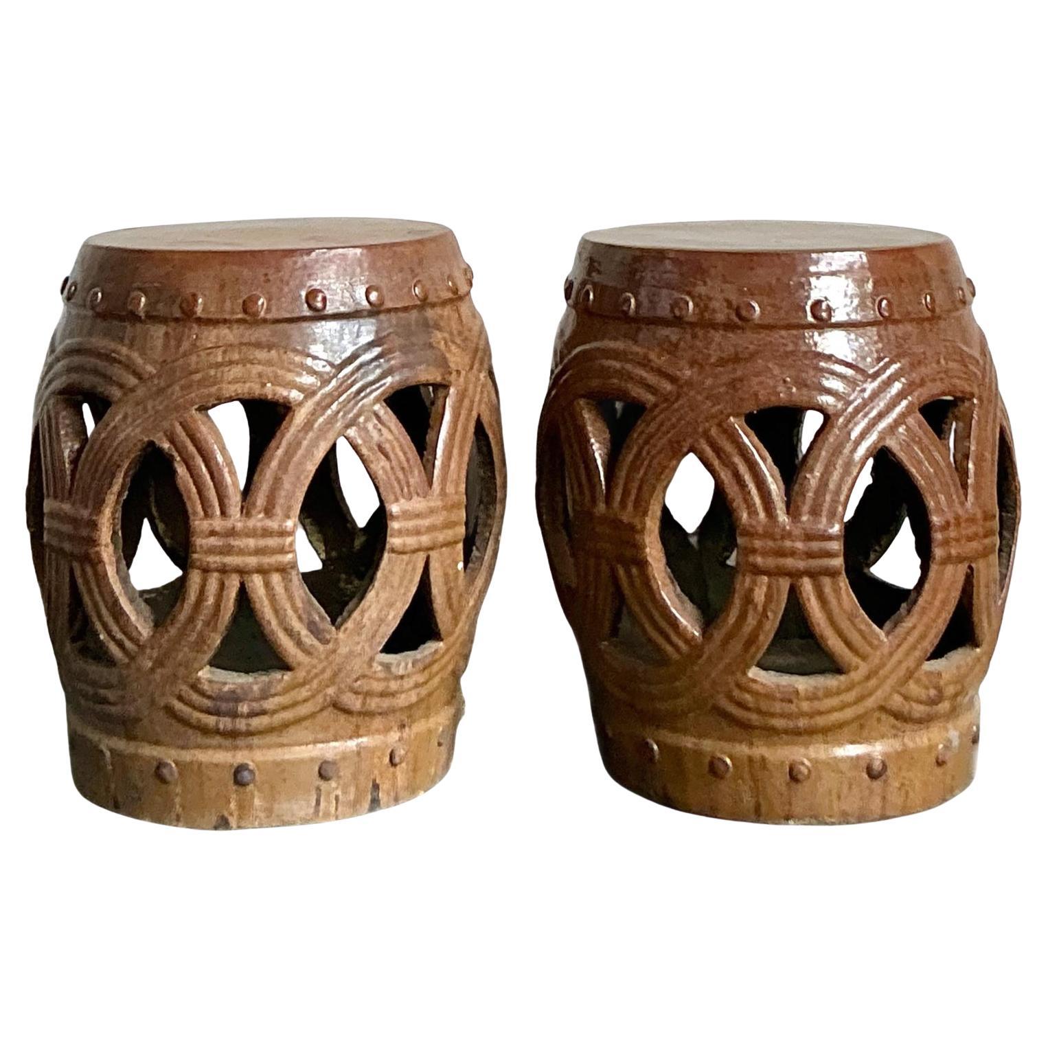 Taburetes de jardín de cerámica esmaltada Vintage Boho - Juego de 2 en venta