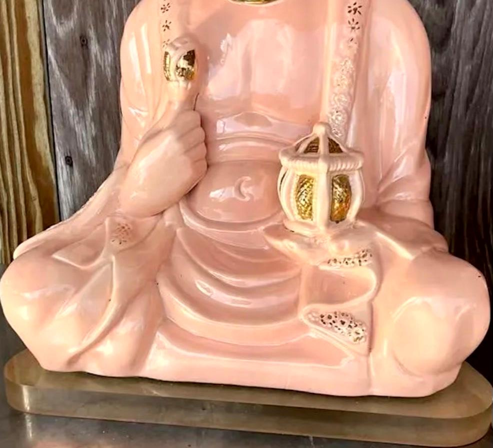 Paire de lampes bouddha en céramique émaillée et dorée de style boho en vente 3