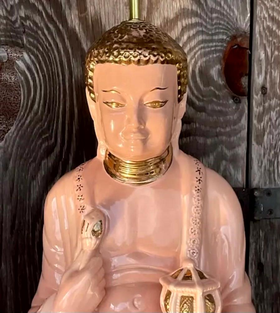 Paire de lampes bouddha en céramique émaillée et dorée de style boho en vente 7