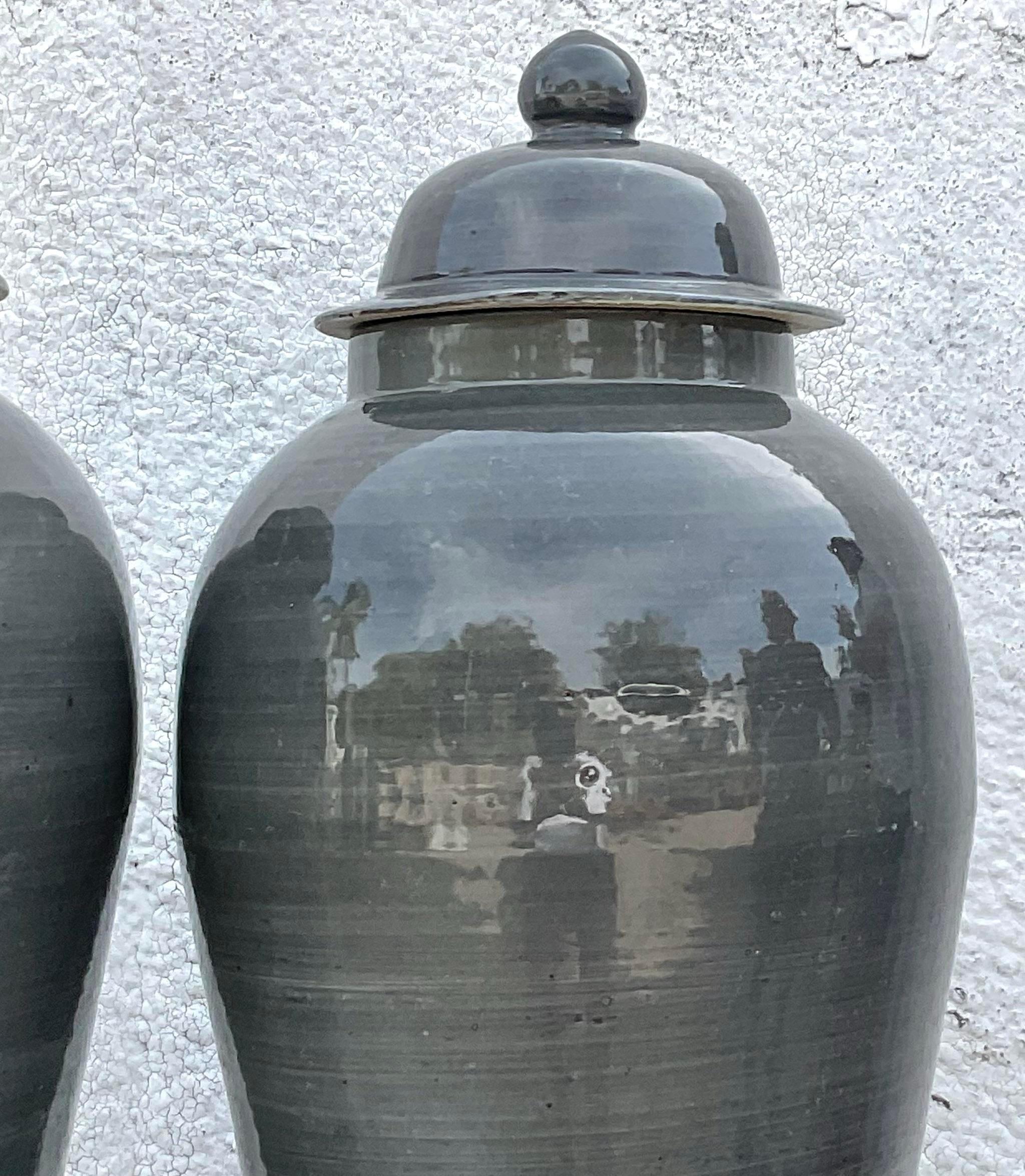 Vintage Boho glasierte Keramik Ingwer Jars - ein Paar (Chinesisch) im Angebot