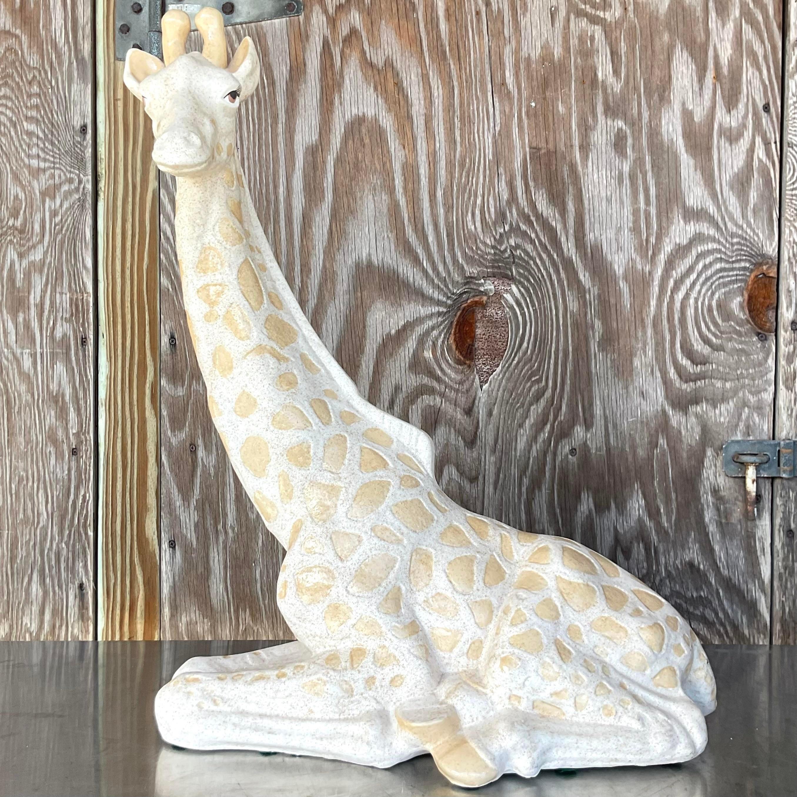 Fabulous vintage Boho Giraffe. A charming ceramic body with both matte and gloss finish. Hand painted eyes. Acquired from a Palm Beach estate.