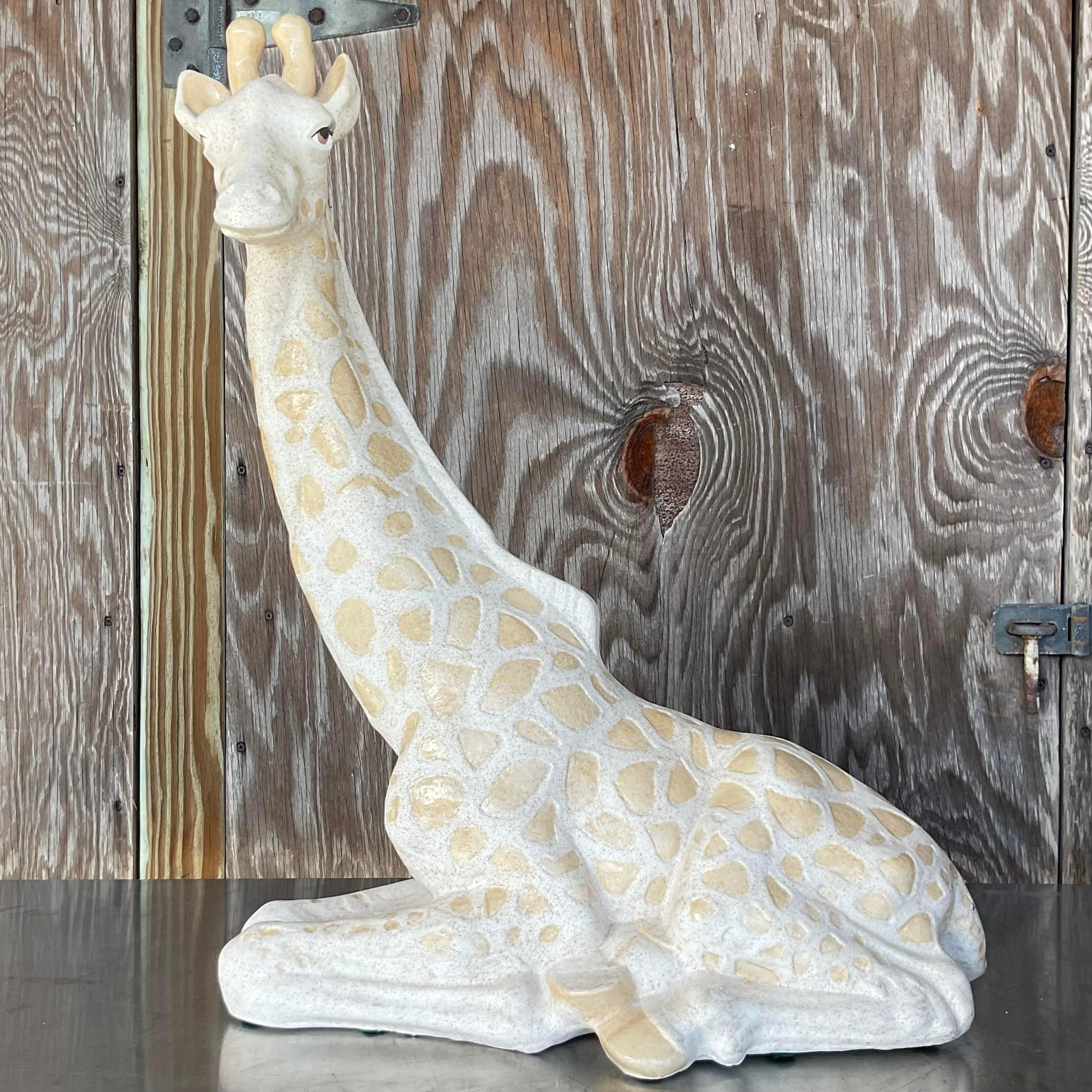Bohemian Vintage Boho Glazed Ceramic Giraffe For Sale