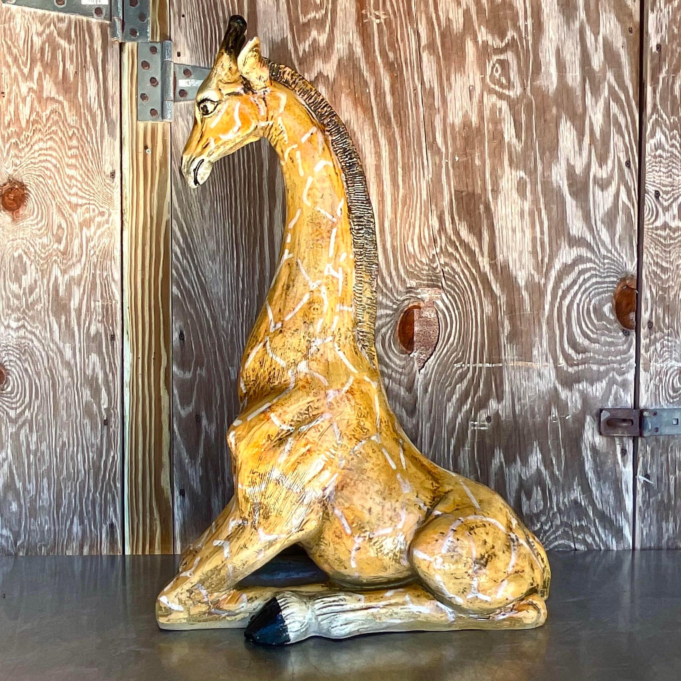 Vintage Boho Glazed Ceramic Giraffe In Good Condition In west palm beach, FL