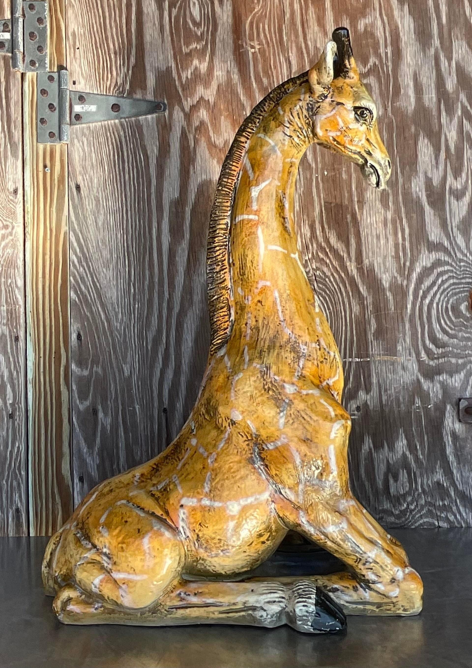 20th Century Vintage Boho Glazed Ceramic Giraffe
