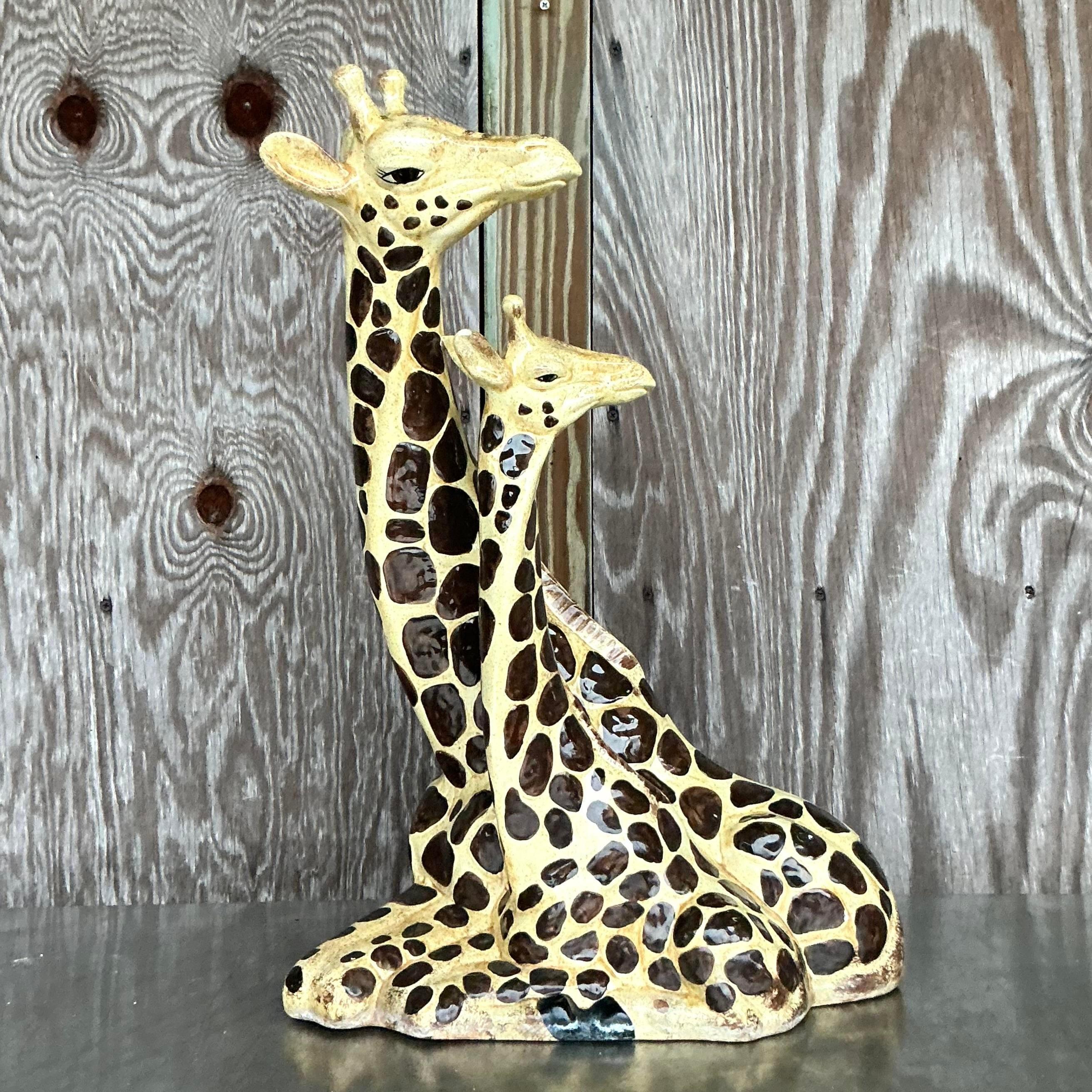Jirafa de cerámica esmaltada vintage boho siglo XX en venta