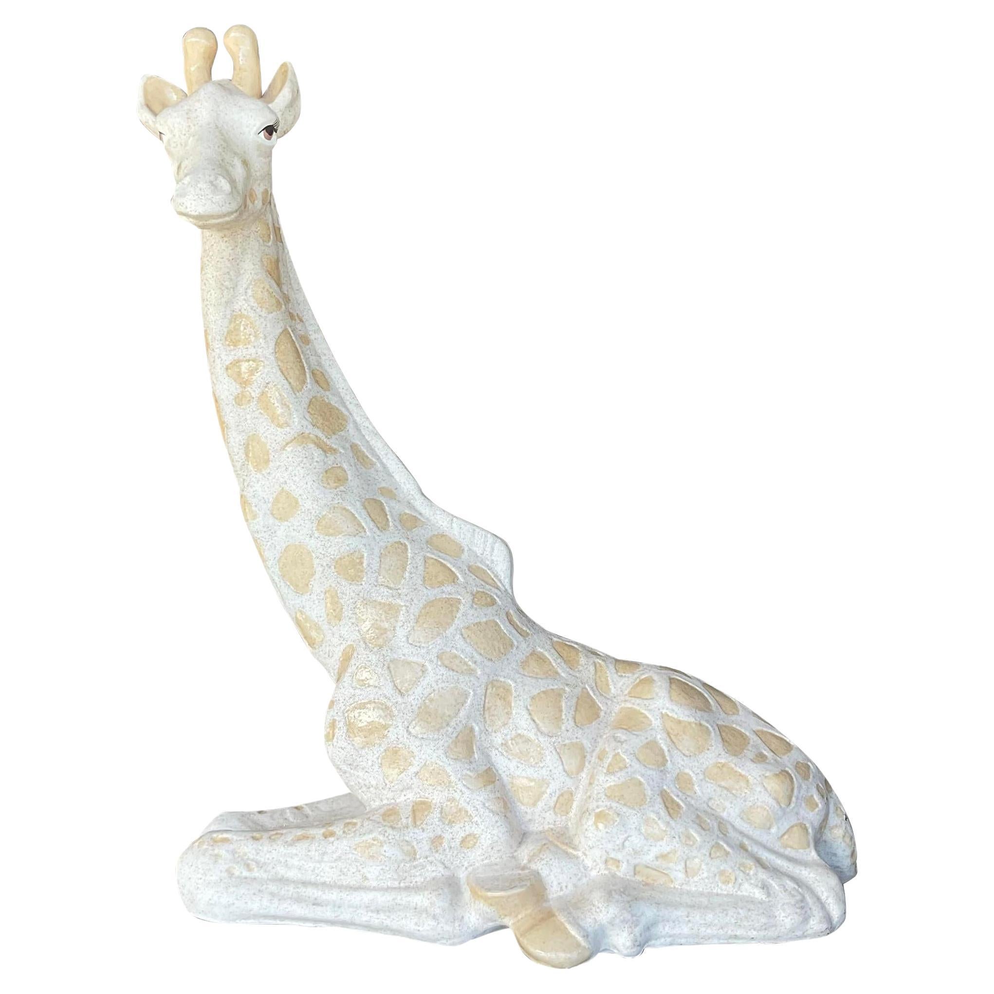 Vintage Boho Glazed Ceramic Giraffe For Sale
