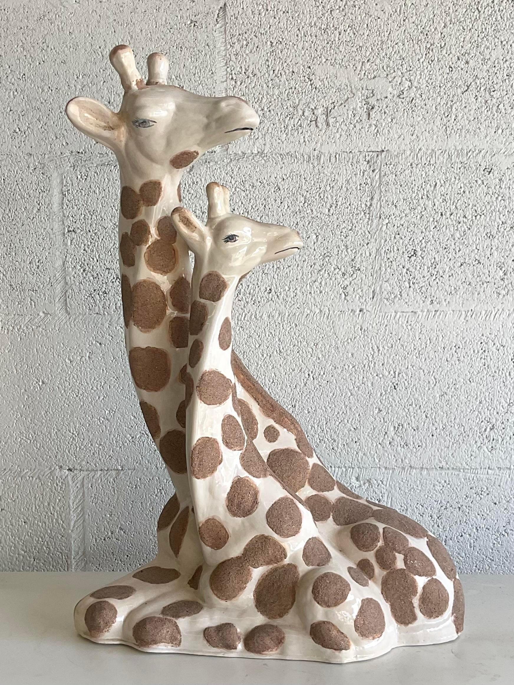 Mid-Century Modern Vintage Boho Glazed Ceramic Giraffes For Sale