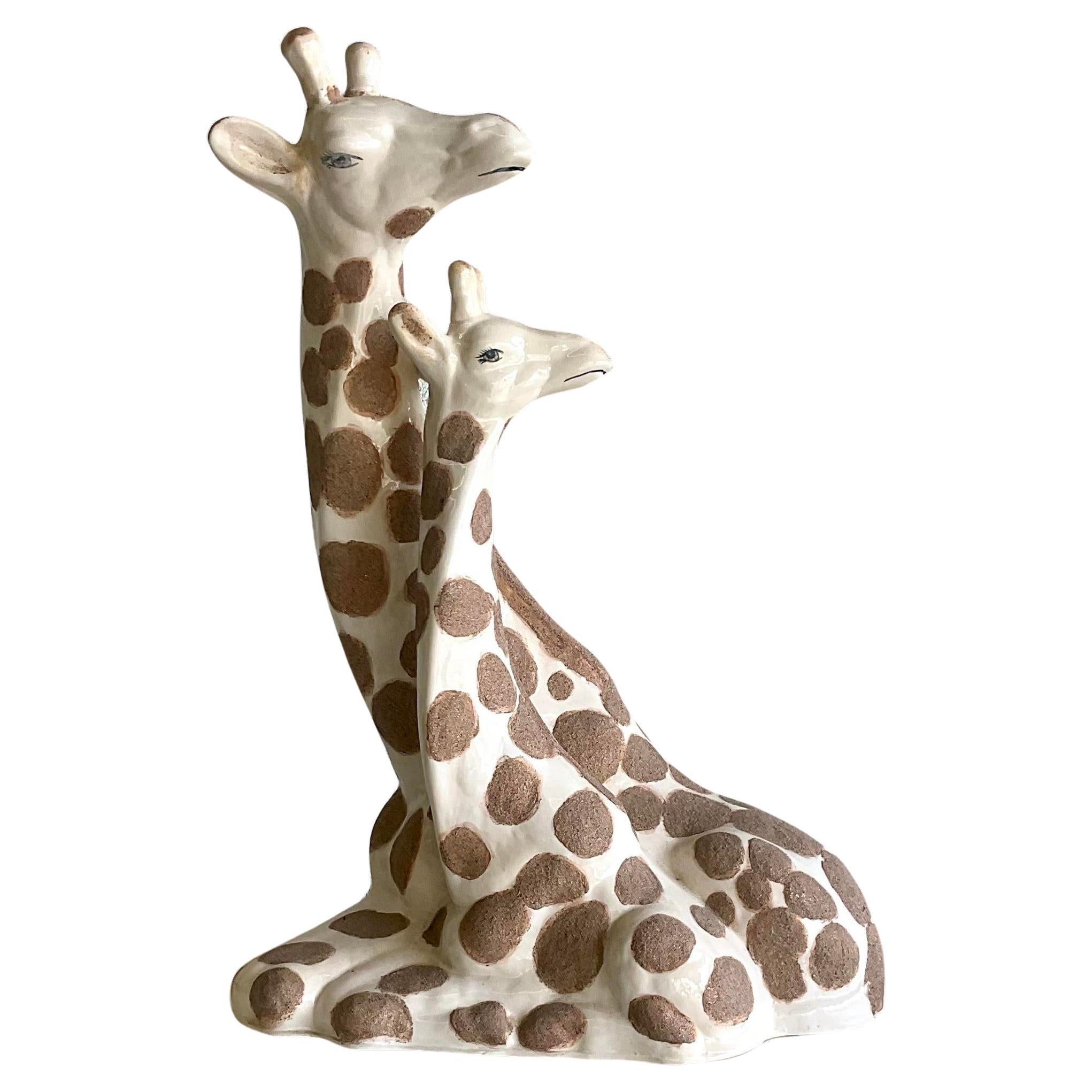 Vintage Boho Glazed Ceramic Giraffes For Sale
