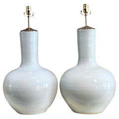 Vintage Boho Glazed Ceramic Gourd Lamps - a Pair