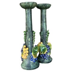 Candelieri vintage con uva in ceramica smaltata Boho - una coppia