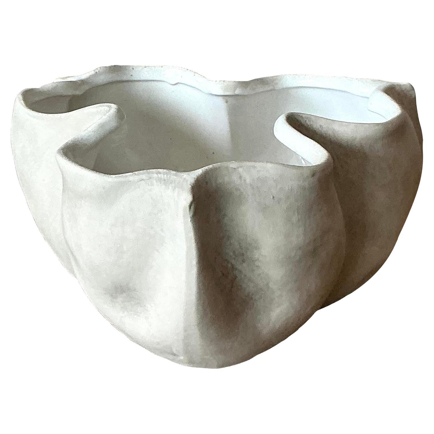 Vintage Boho Glazed Ceramic Handkerchief Bowl