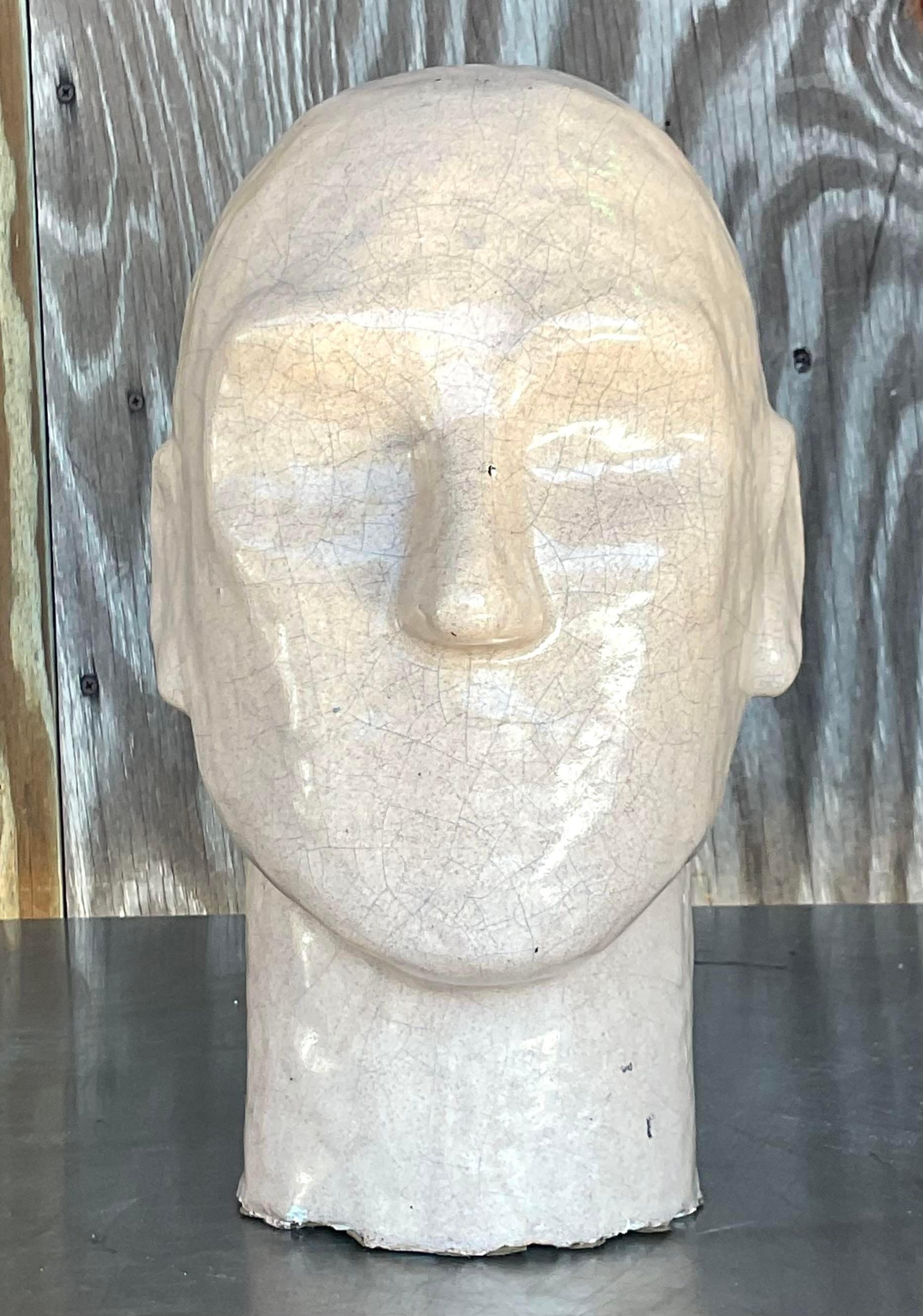 Céramique Sculpture de tête en céramique émaillée bohème vintage en vente