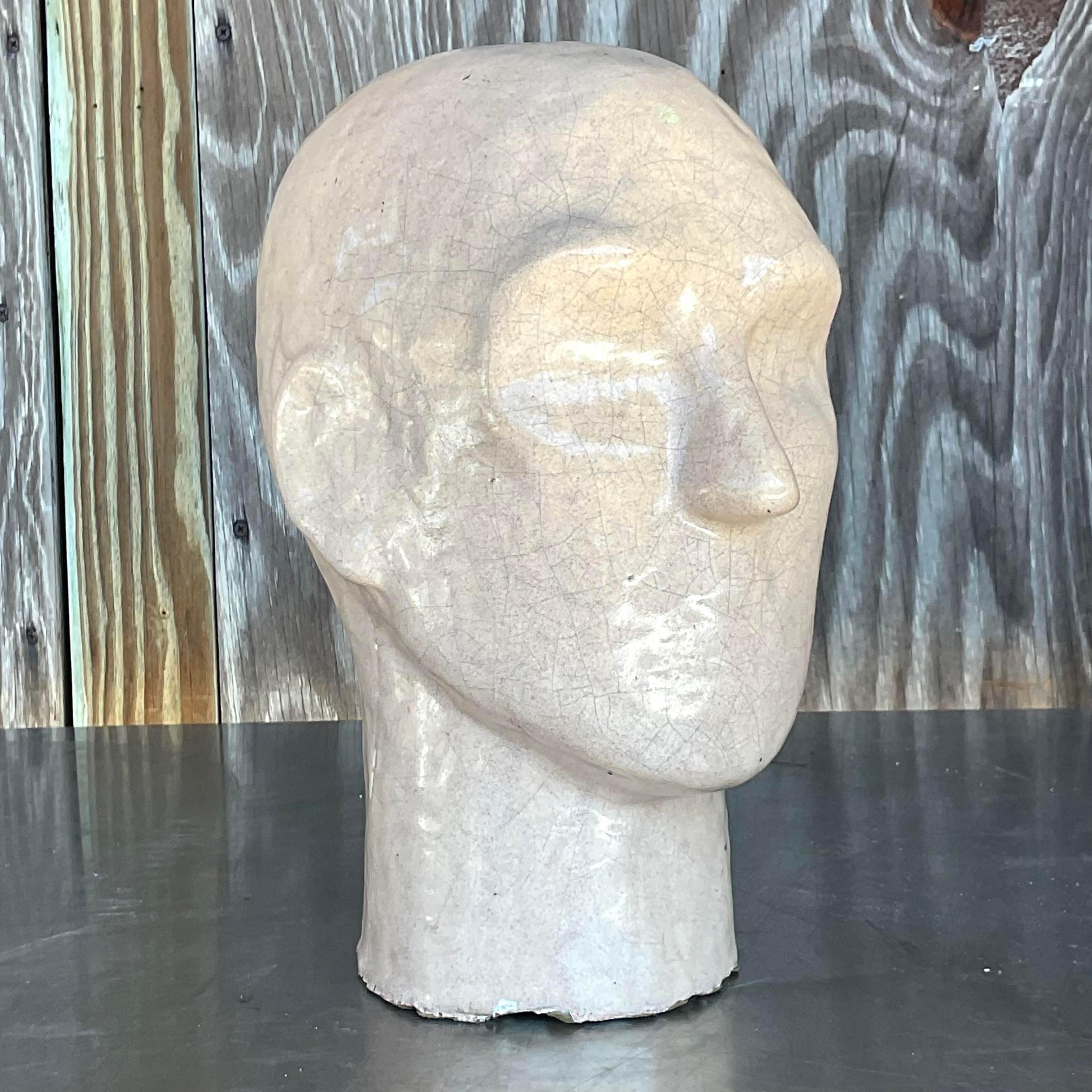 Sculpture de tête en céramique émaillée bohème vintage en vente 3