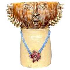 Vintage Boho Glazed Ceramic Head Vase