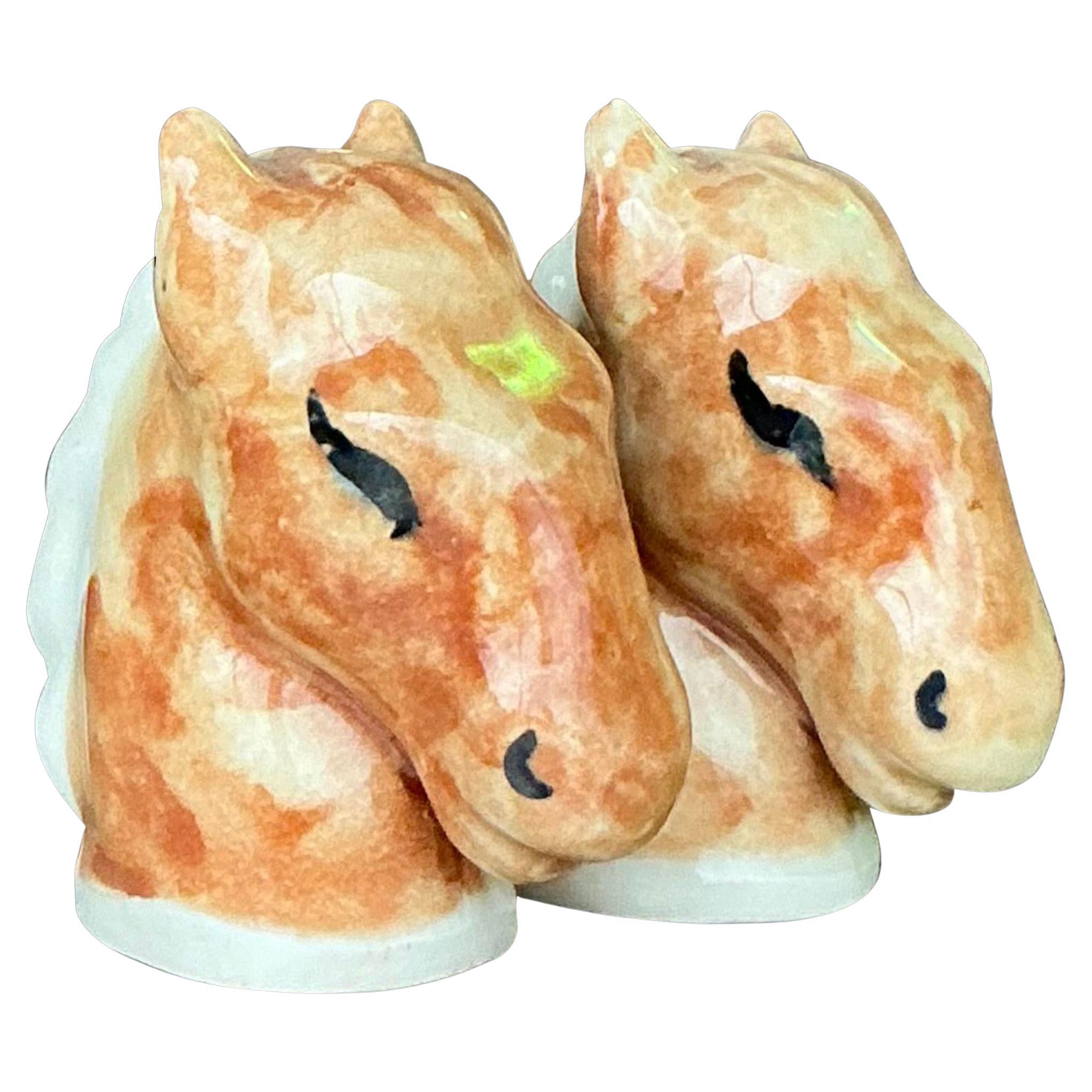 Salero y Pimentero Vintage Boho de Cerámica Esmaltada Caballo - un Par