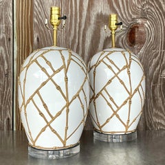 Vintage Boho Glazed Ceramic Icing Lamps - a Pair