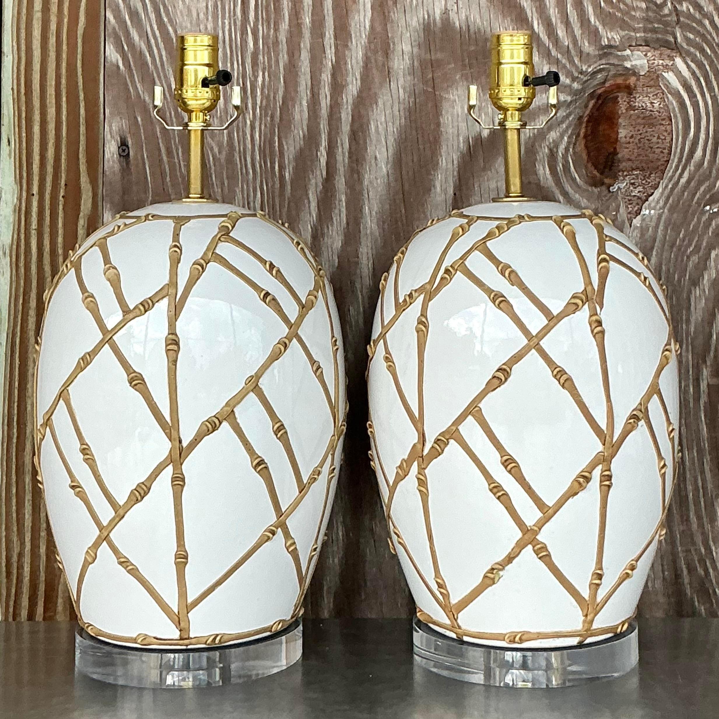 20th Century Vintage Boho Glazed Ceramic Icing Lamps - a Pair